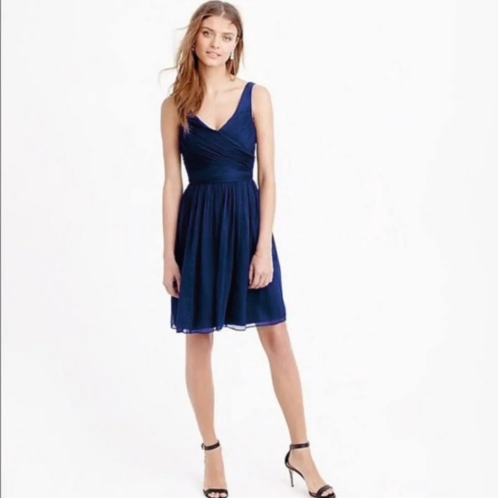 JCREW Silk Chiffon Dress - Navy Blue